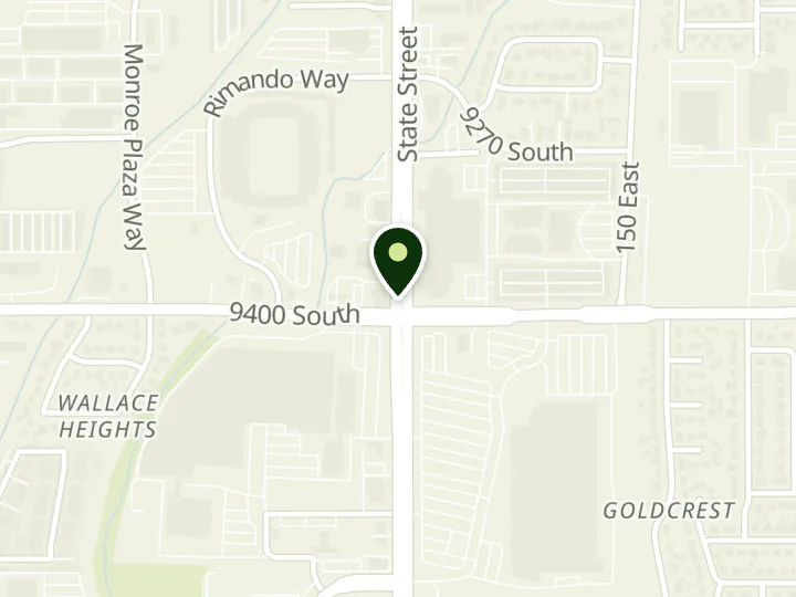 Map of the streets around America First Credit Union, Sandy, at 9380 S State St, Sandy, UT 84070
