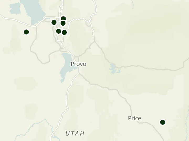 Map of American United Federal Credit Union's 8 branches in Utah