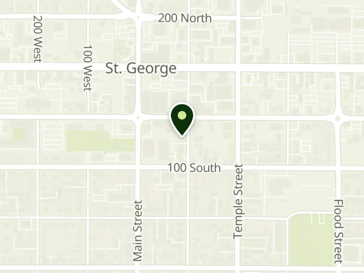 Map of the streets around Accordia Bank, St. George - Bank, at 40 S 100 E, St. George, UT 84770