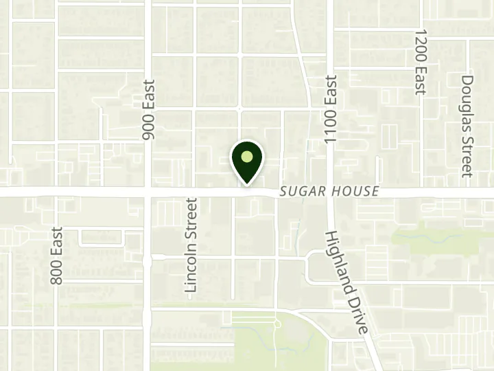 Map of the streets around Bank of America, Sugar House, at 1001 E 2100 S, Salt Lake City, UT 84106