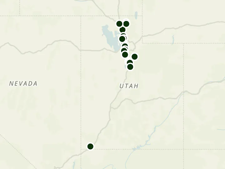 Map of Bank of Utah's 20 branches in Utah