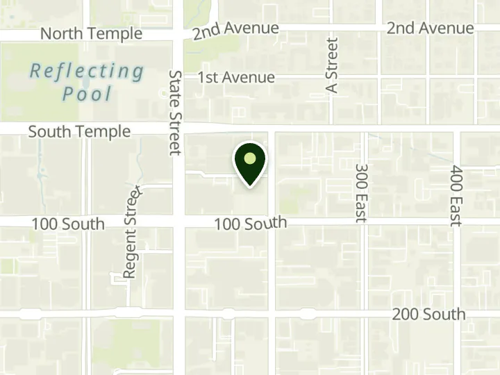 Map of the streets around Bank of Utah, Salt Lake - City Creek Banking Center, at 50 S 200 E, Salt Lake City, UT 84111