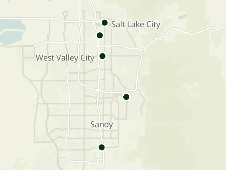 Map of Brighton Bank's 5 branches in Utah