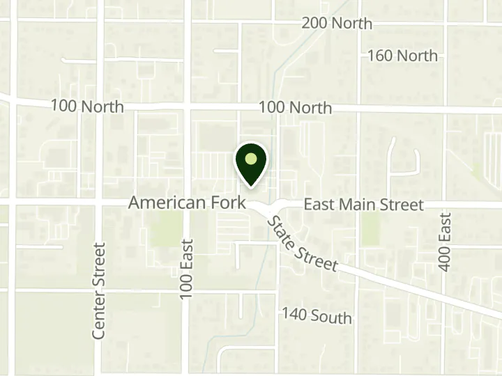 Map of the streets around Central Bank, American Fork, at 175 E Main St, American Fork, UT 84003