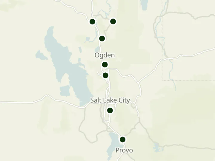 Map of D.L. Evans Bank's 7 branches in Utah