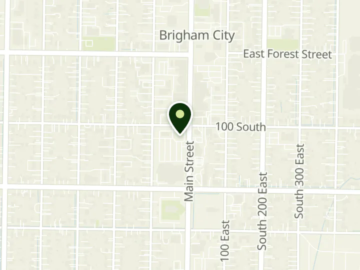 Map of the streets around First Community Bank Utah, Brigham City, at 110 S Main St, Brigham City, UT 84302