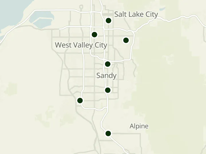 Map of First Utah Bank's 7 branches in Utah