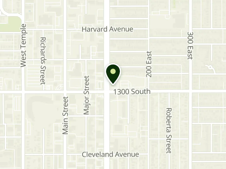 Map of the streets around First Utah Bank, City Center Branch, at 115 E 1300 S, Salt Lake City, UT 84115