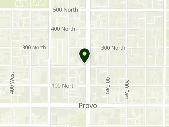 Map of the streets around KeyBank, Provo, at 207 N University Ave, Provo, UT 84601