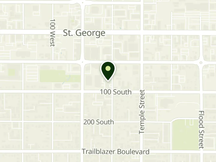 Map of the streets around U.S. Bank, St George Main Branch, at 60 S 100 E, St. George, UT 84770
