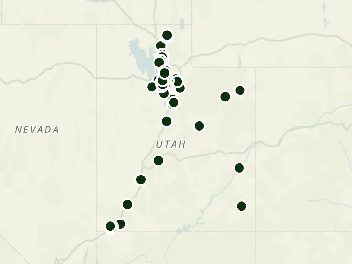 Map of Wells Fargo's 71 branches in Utah