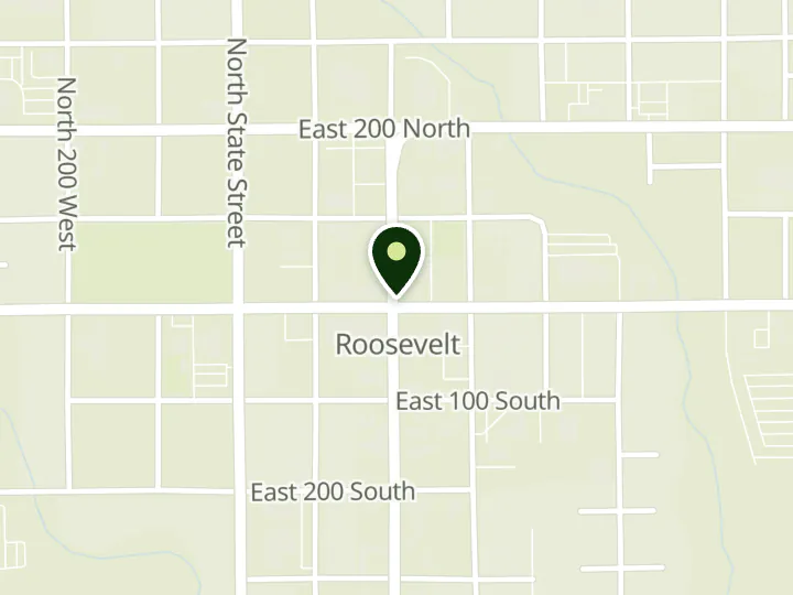 Map of the streets around Wells Fargo, Roosevelt, at 10 N 200 E, Roosevelt, UT 84066