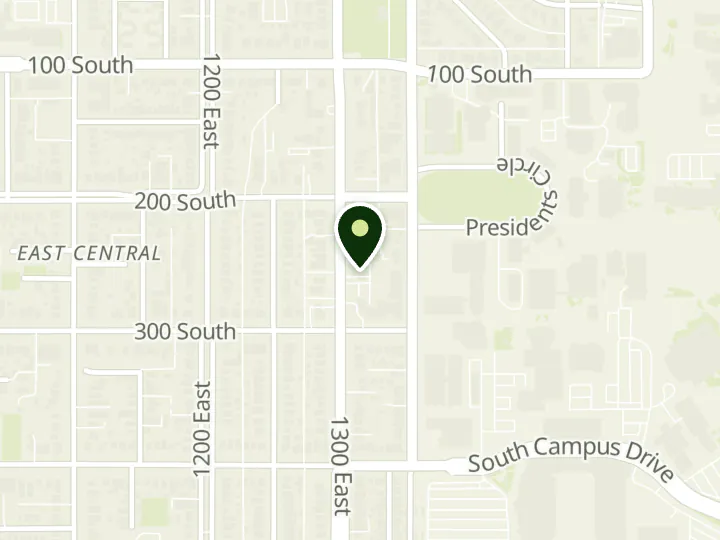 Map of the streets around Wells Fargo, University, at 235 S 1300 E, Salt Lake City, UT 84102