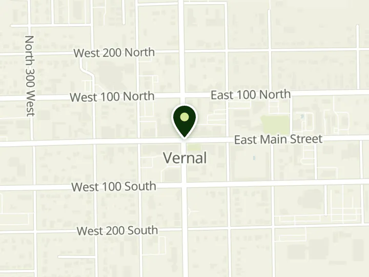 Map of the streets around Wells Fargo, Vernal, at 3 E Main St, Vernal, UT 84078