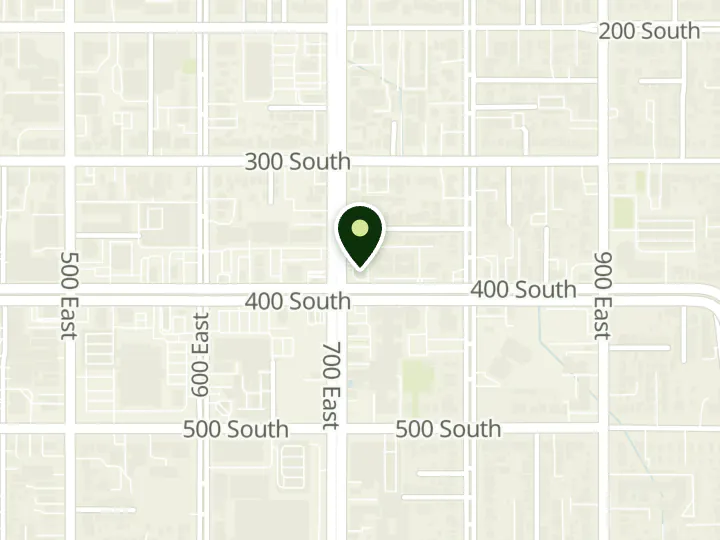 Map of the streets around Zions Bank, 7th East, at 701 E 400 S, Salt Lake City, UT 84102
