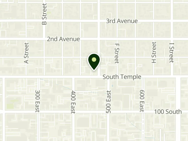 Map of the streets around Zions Bank, Avenues, at 455 E South Temple, Salt Lake City, UT 84111