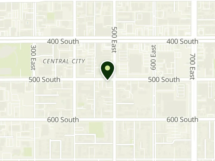Map of the streets around Canyon View Credit Union, 5th & 5th Branch, at 490 E 500 S, Salt Lake City, UT 84111