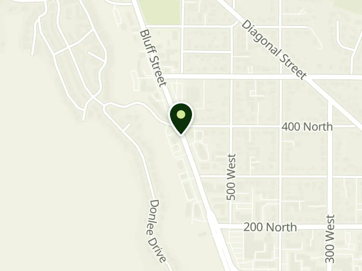 Map of the streets around Canyon View Credit Union, Bluff Street Branch, St. George, at 383 N Bluff St, St. George, UT 84770