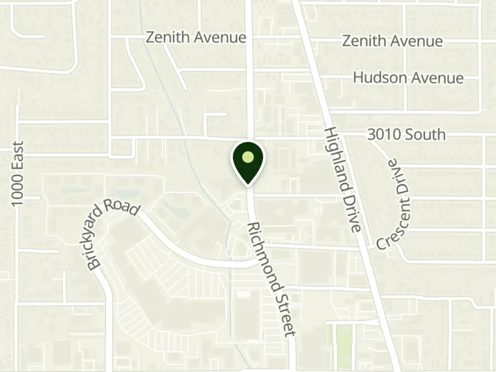 Map of the streets around Canyon View Credit Union, Brickyard, at 3088 S Richmond St, Salt Lake City, UT 84106