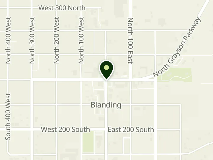 Map of the streets around Desert Rivers Credit Union, Blanding Branch, at 1 S Main St, Blanding, UT 84511