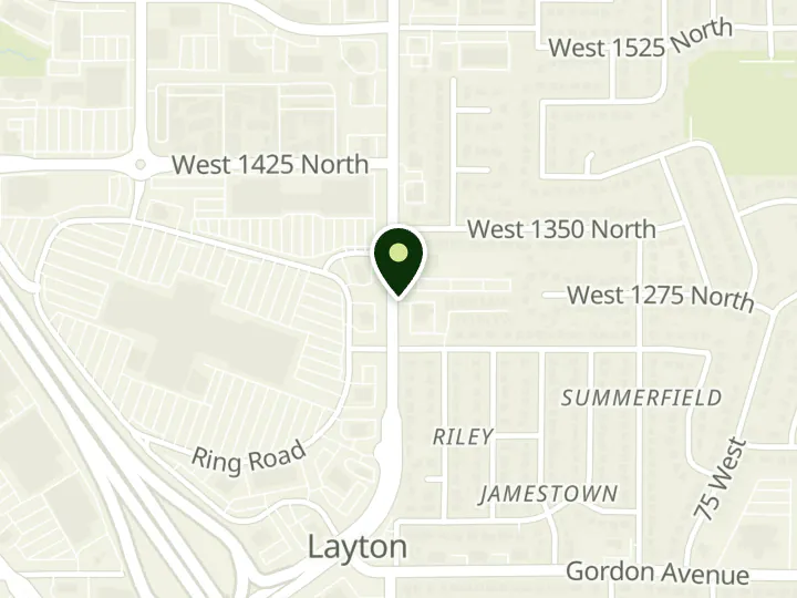 Map of the streets around Goldenwest Credit Union, Layton Branch, at 1268 N Hill Field Rd, Layton, UT 84041