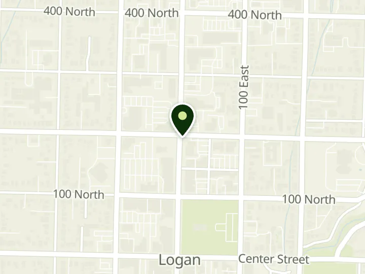 Map of the streets around Goldenwest Credit Union, Main Street Logan Branch, at 198 N Main St, Logan, UT 84321