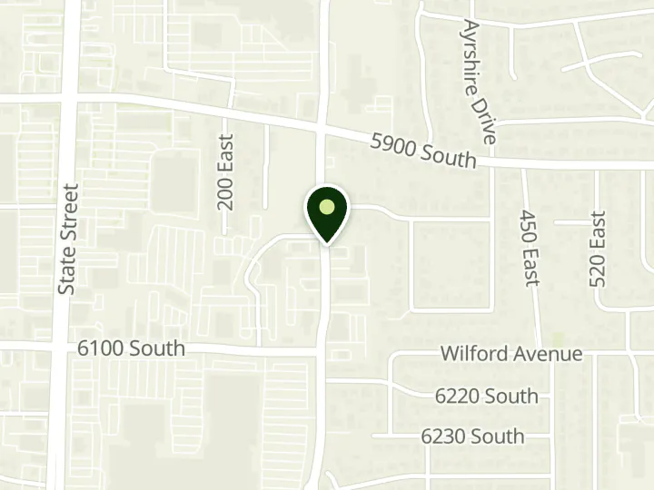 Map of the streets around Goldenwest Credit Union, Murray Branch, at 6007 S Fashion Blvd, Murray, UT 84107