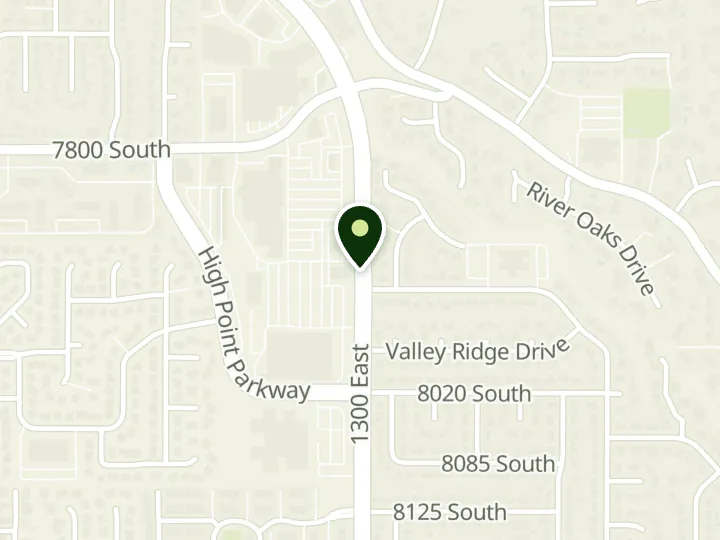 Map of the streets around Goldenwest Credit Union, Sandy Branch, at 7926 S 1300 E, Sandy, UT 84094