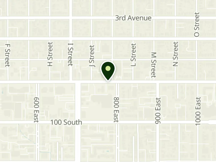 Map of the streets around Goldenwest Credit Union, South Temple Branch, at 769 E South Temple, Salt Lake City, UT 84102