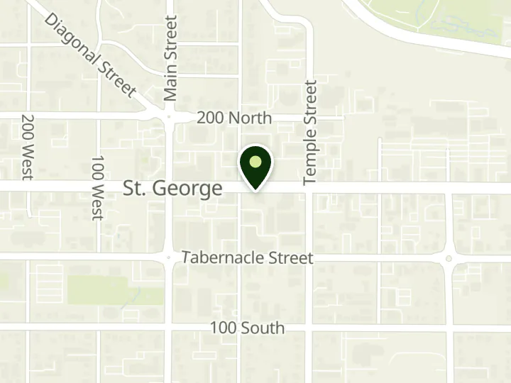Map of the streets around Goldenwest Credit Union, St. George Boulevard Branch, at 120 E Saint George Blvd, St. George, UT 84770
