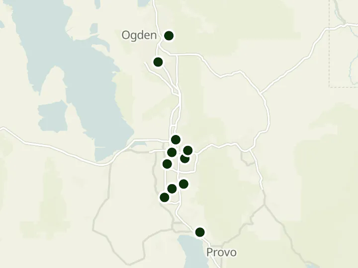 Map of Granite Credit Union's 14 branches in Utah