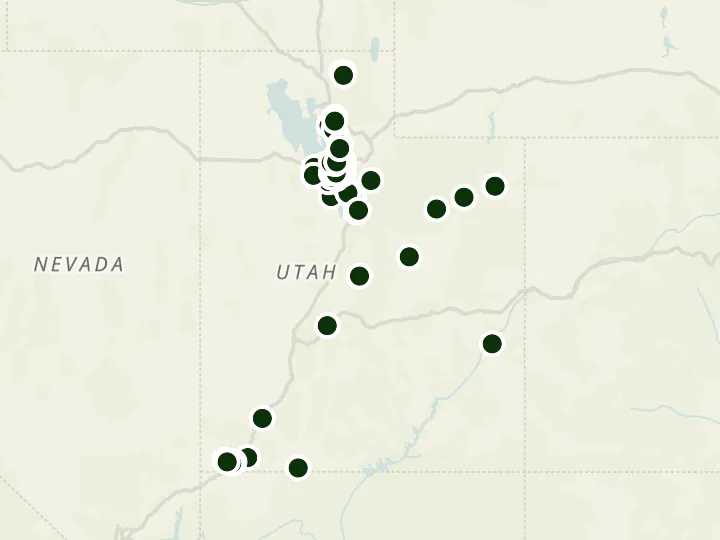 Map of Mountain America Credit Union's 75 branches in Utah