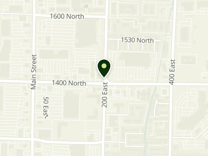 Map of the streets around Mountain America Credit Union, Logan: 1400 North, at 1425 N 200 E, Logan, UT 84341