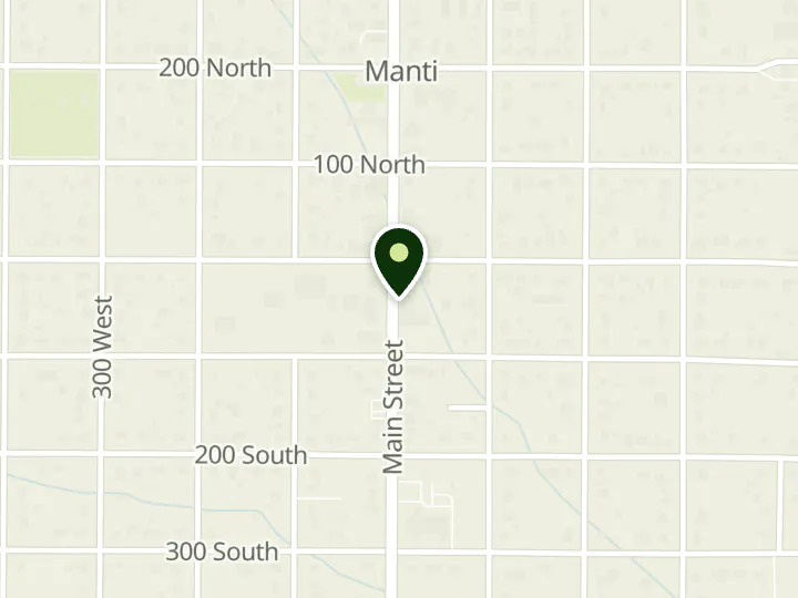 Map of the streets around South Sanpete Credit Union, Manti branch, at 39 S Main St, Manti, UT 84642