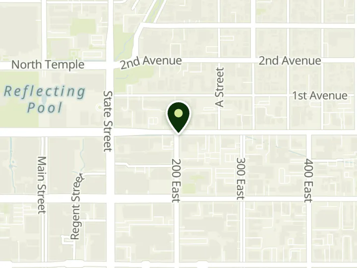 Map of the streets around Utah First Credit Union, Salt Lake Branch, at 200 E South Temple, Salt Lake City, UT 84111