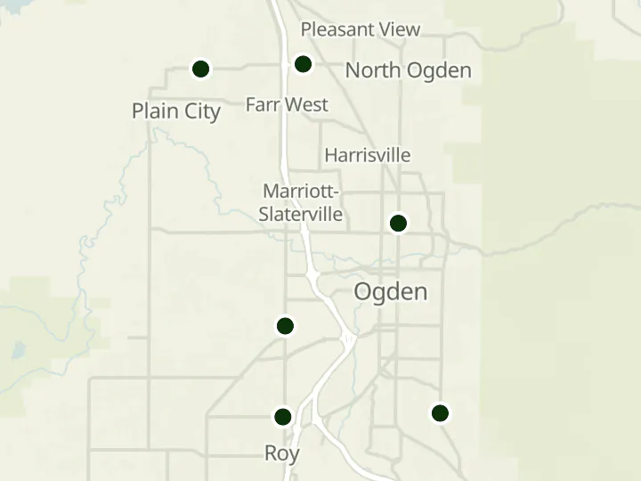 Map of Wasatch Peaks Credit Union's 6 branches in Utah